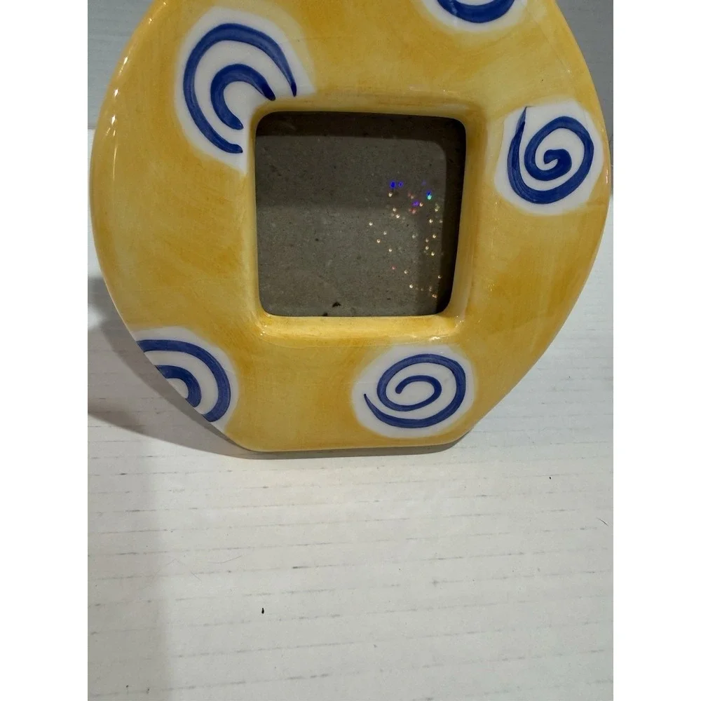 Vintage TerraGraphics Ceramic Picture Frame Vase – Yellow & Blue Swirl – 1996